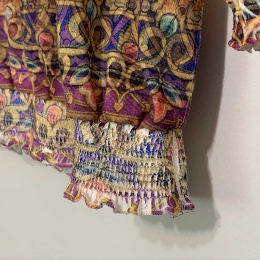 Chico's Lightweight Semi-Sheer Moroccan View Studded Peasant Top Size Small - Picture 5 of 13
